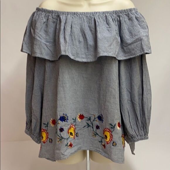 Zara EMBROIDERED GINGHAM  COTTON BLOUSE C15 - Picture 7 of 10